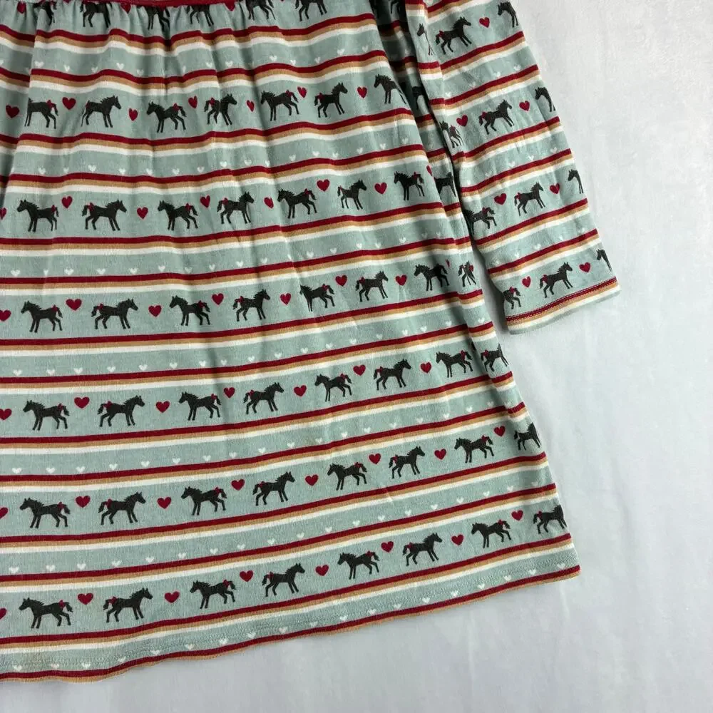 Crazy 8 Girls 5T Long Sleeve Horse &Hearts Dress Striped Winter Play 100% Cotton